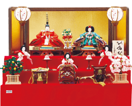 雛人形,三段・五段飾り,2010,衣裳着三段毛氈飾り 京十番親王芥子官女付